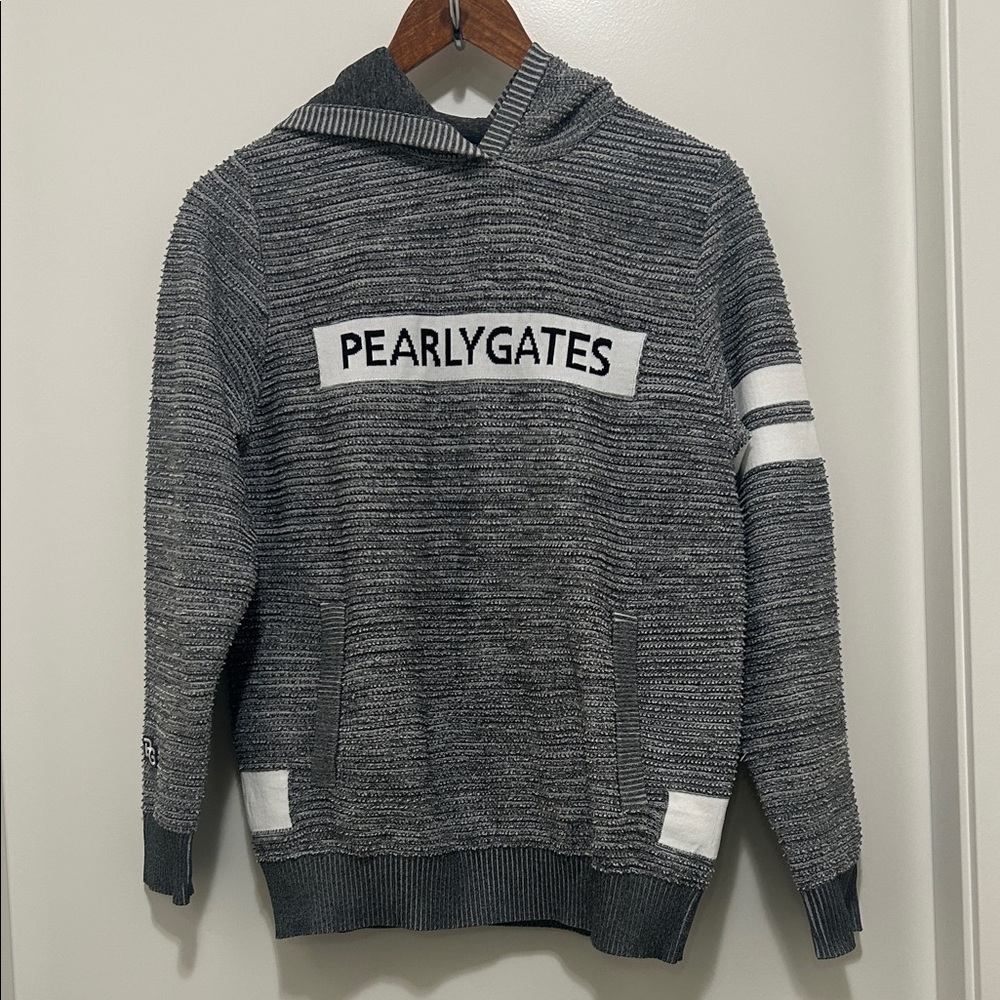Pearly Gates Grey Mesh Knit Pullover